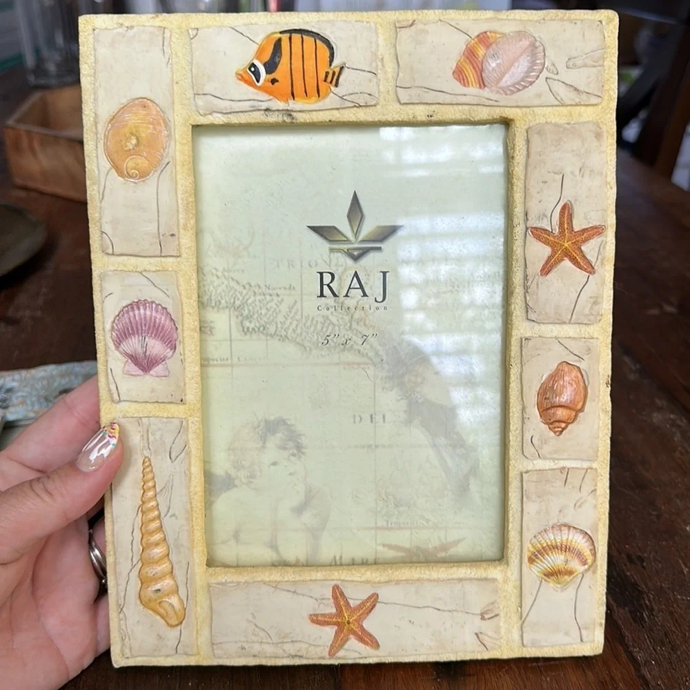 Coastal beach style table top frames set 1 5x7 (fish shell) & 1 3x3 (turtle)